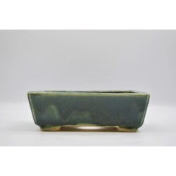Tiesto rectangular esmaltado con hendidura en esquinas verde celadón para bonsai.